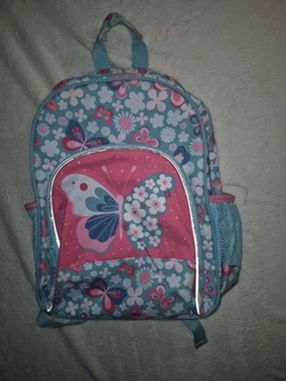 Light Blue Girls Backpack With Butterflies And Flowers #158